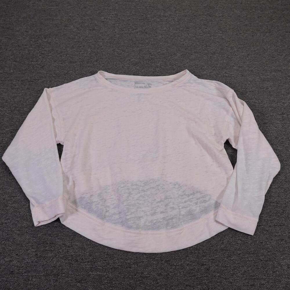 We The Free Shirt Womens Small Pink Sheer Slub Long Sleeve Tee Top High Low Hem